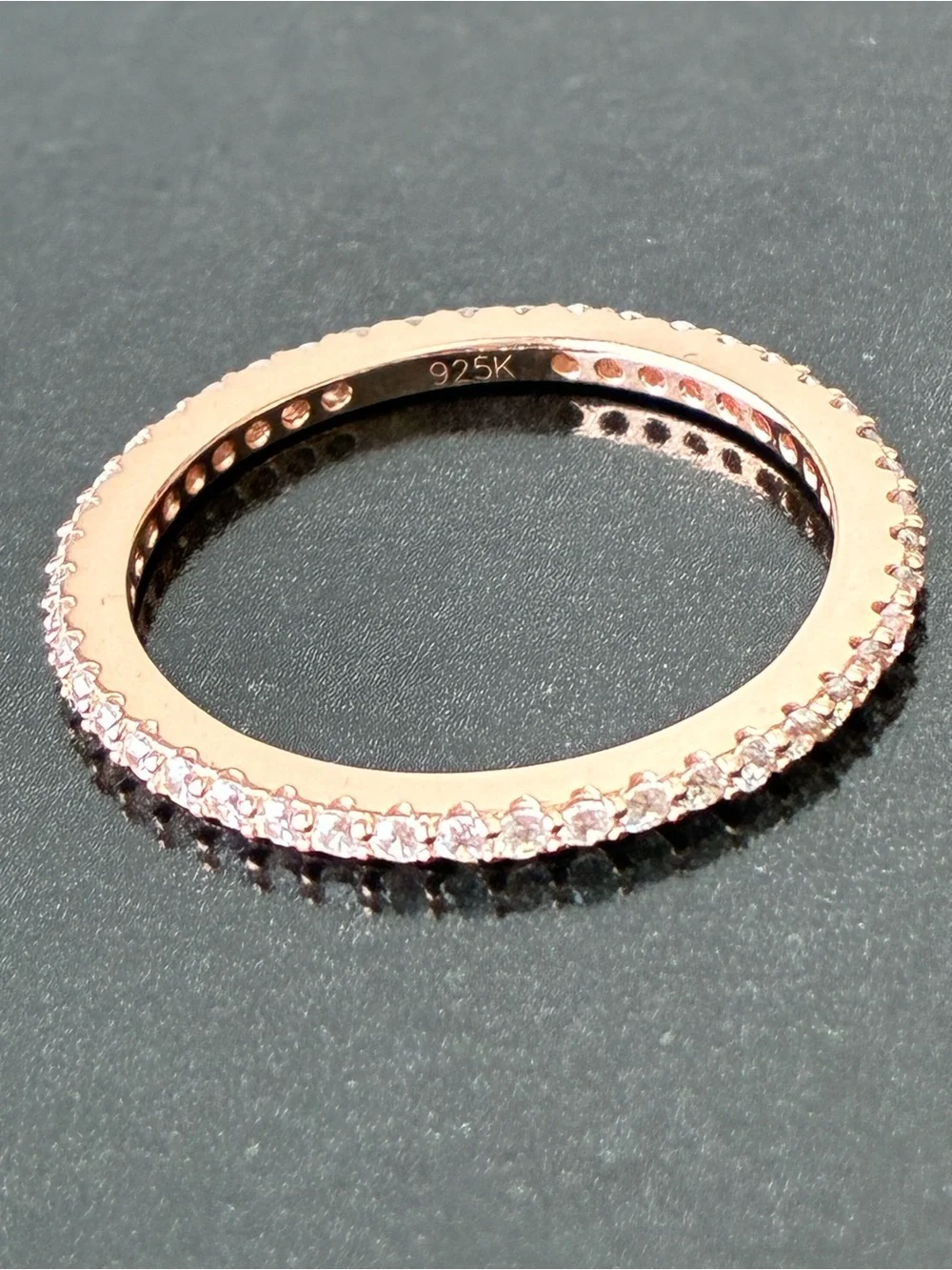 925 Sterling Silver Rose Gold Pavé Eternity Ring Sz 8
